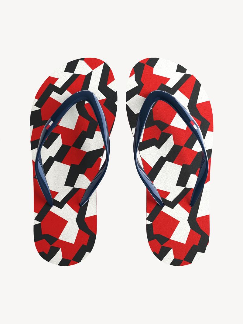 Fiú Tommy Hilfiger Jigsaw Print Strandpapucs Piros | HU 2312HAP